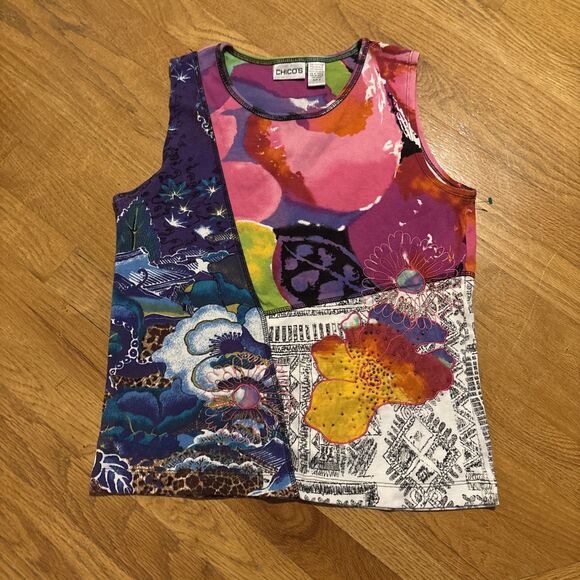 Chico's Tops - Vintage Chico's Tank Top Womens Small (0) Multicolor Patchwork Artsy Boho